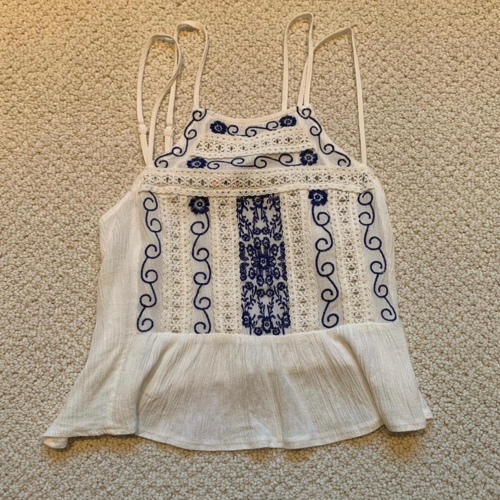 Women’s Bohemian White Tank with Blue Design